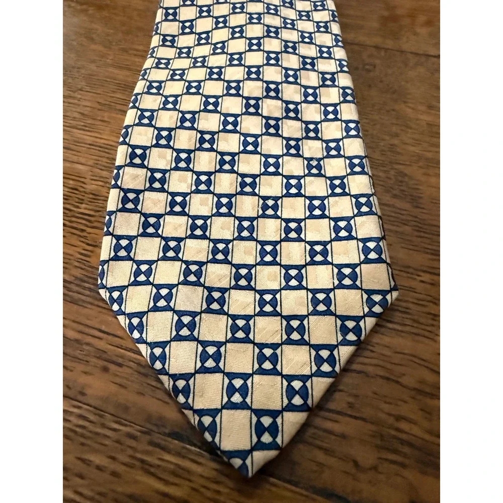 Robert Talbott Best of Class Nordstrom‎ Silk Tie Blue Cream Geometric Hand Sewn
